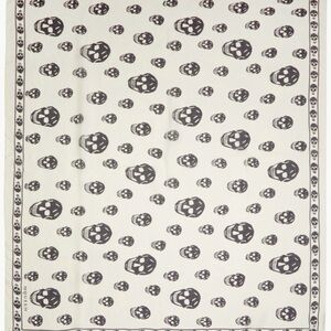 Alexander McQueen Signature Skull Silk-Chiffon Scarf Ivory/Black